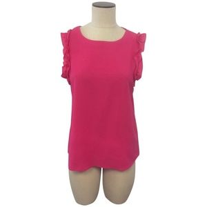 New Shenermei Hot Pink Ruffle Accent Tank Blouse
